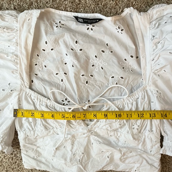 Zara White Embroidered Eyelet Crop Top - Picture 5 of 7